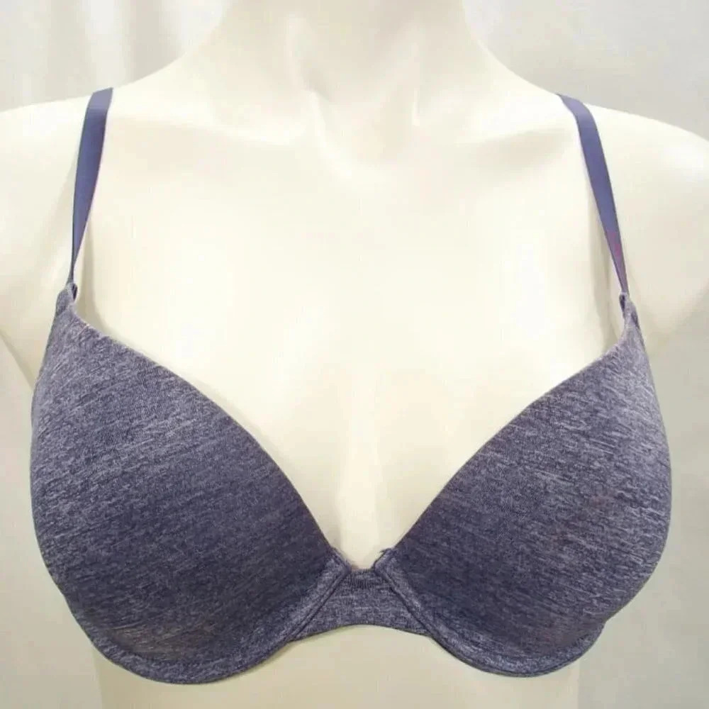34C DKNY DK4938 Heather Signature Push Up Underwire Bra Gray Heather Excellent P
